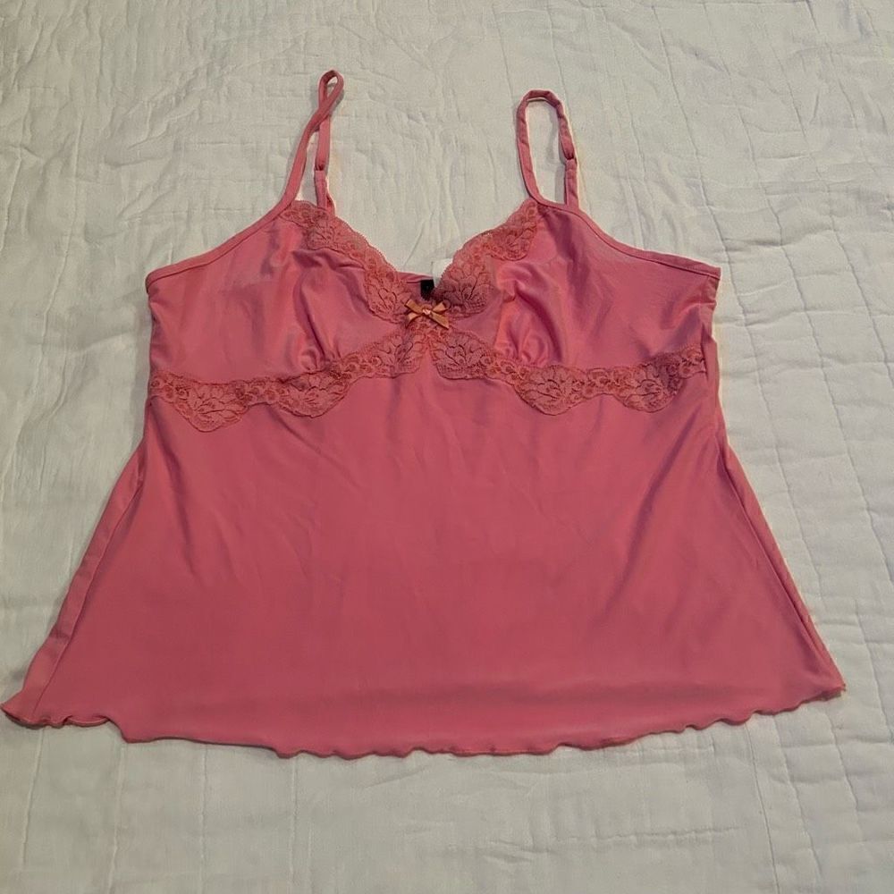 Bay Studio Sleepwear Large cami nightie tank pink lace lined poly spandex